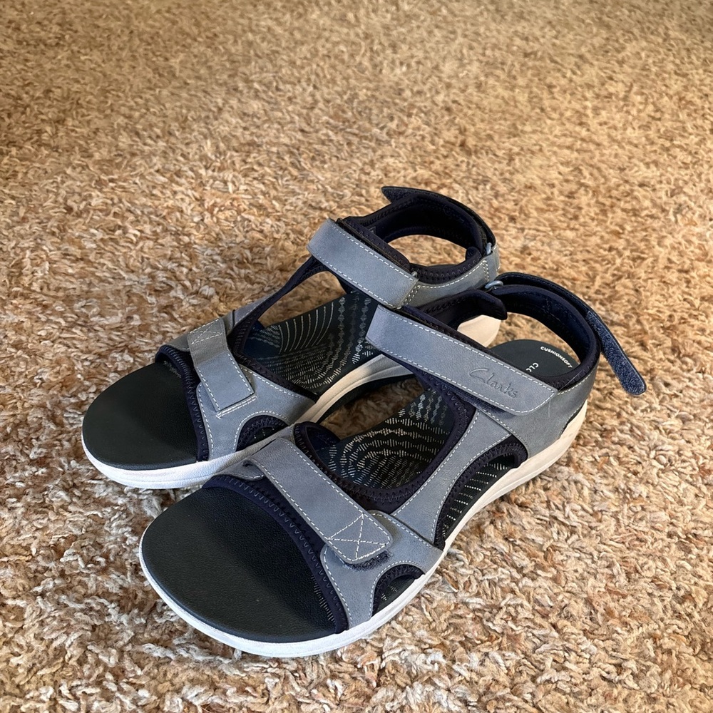 Clarks Navy and Gray Casual Sandals Cloudsteppers Collection